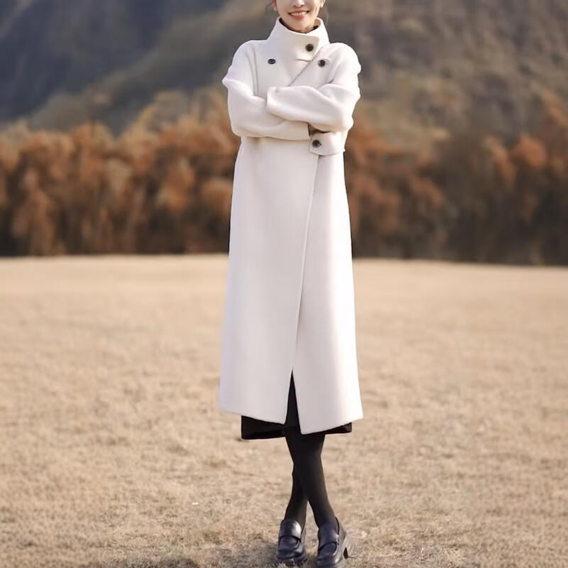 Pierre Cardin high-end double-sided cashmere coat for women mid-length Hepburn style loose woolen woolen coat 2025 autumn and winter new style black S recommended 90-125 pounds