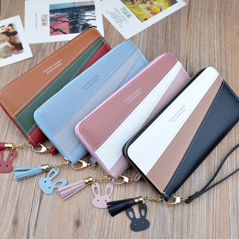 SHU GUO ER New Women's Clutch Wallet Women's Long Korean Style Contrast Color Splicing Zipper Black #C121