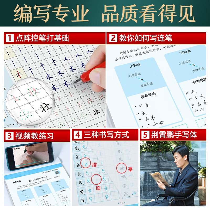 Free shipping, ink dot copybook, regular script controlled pen copybook, beginner student, adult hard pen calligraphy copybook, regular script controlled pen training 2 books, regular script 3 books (5 volumes)