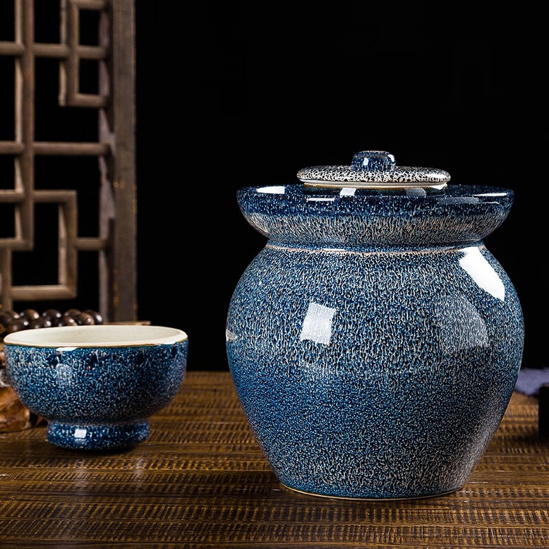 Yayan Ceramics Jingdezhen Ceramic Pickle Jar Household Sauerkraut Jar Thickened Handmade Pickle Jar Pickled Salted Chicken and Duck Egg Jar (10 catties water capacity) 5L