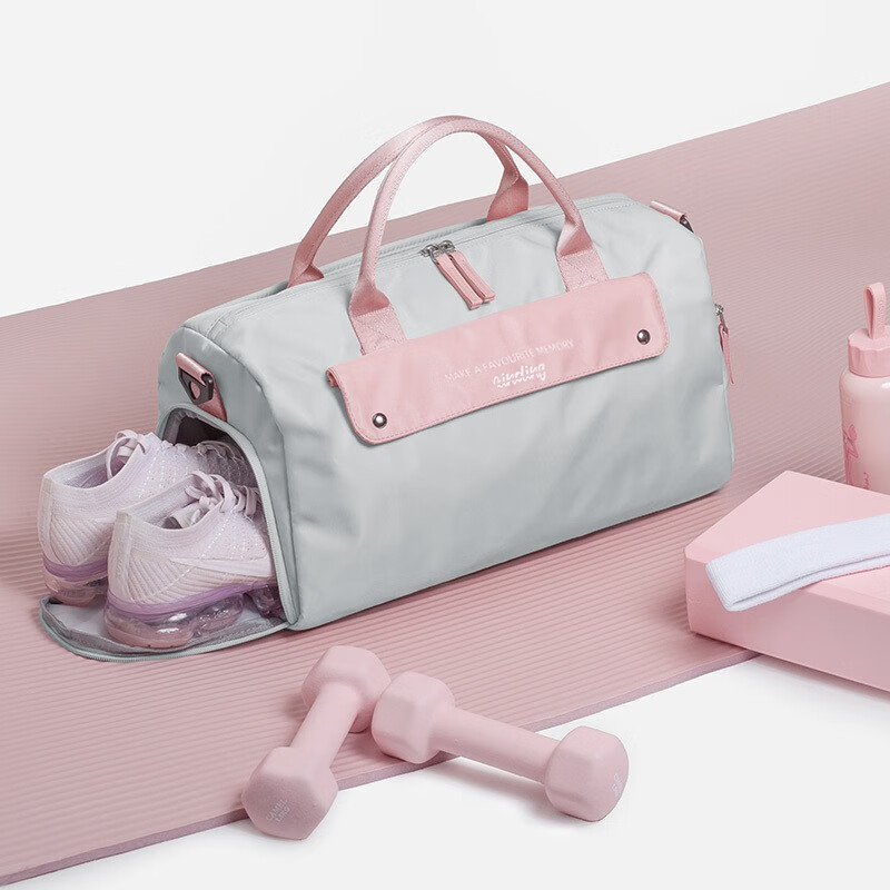 MOONMIX sports fitness bag women's wet and dry separation swimming bag large capacity yoga bag short trip bag hand luggage bag gray