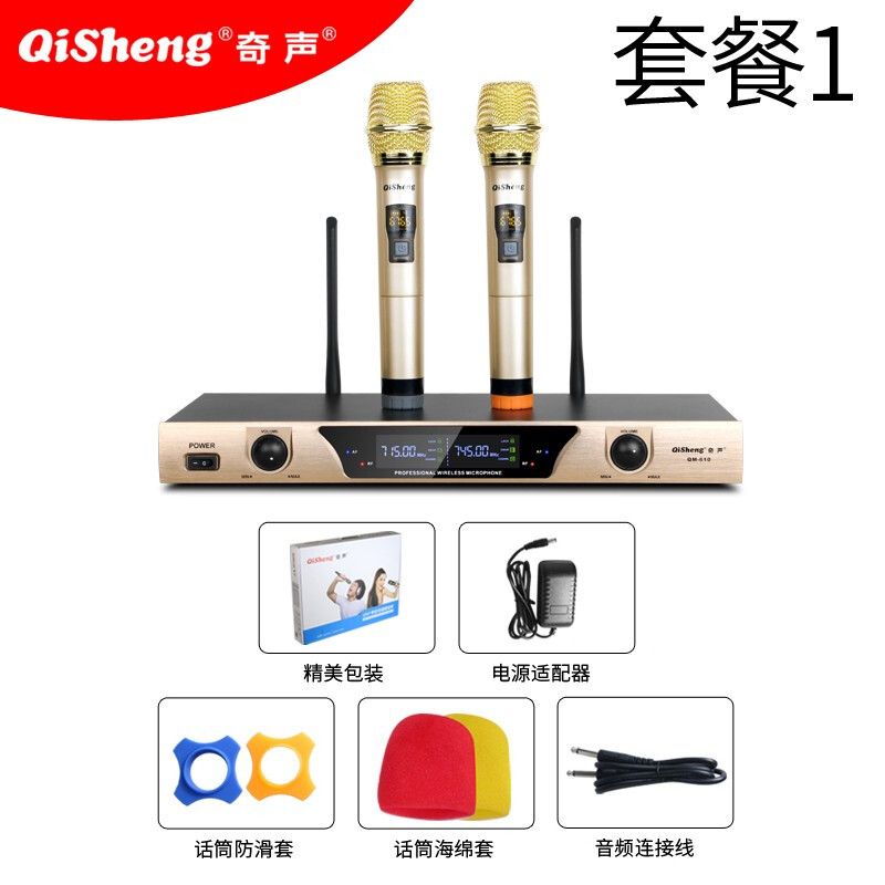 Qisheng/Qisheng Wireless Microphone One to Two Home Singing KTV Stage Performance Family K Song Karaoke Wedding Conference Metal U-segment FM Standard Edition (Set 1)
