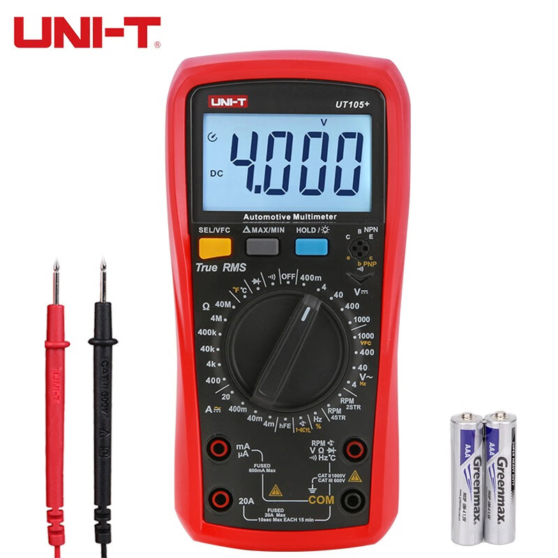 Uni-T multimeter high-precision car repair ammeter intelligent anti-burn 1000V voltmeter electrician auto repair special meter UT105+ (VFC/engine speed/closure angle