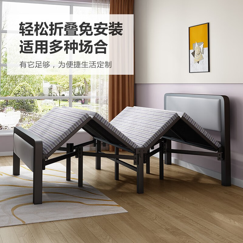 New appearance (no installation) folding bed single bed office lunch break bed home companion bed hard bed iron bed YZC03 bold and thickened 4-fold bed 1.2m wide