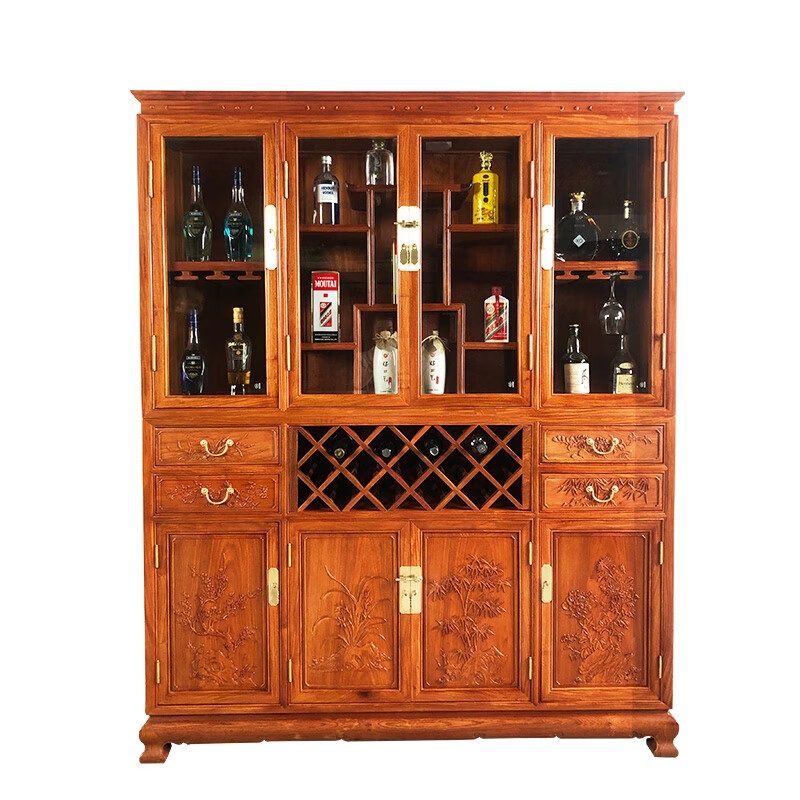 Good wood masterpieces, mahogany furniture, Burmese rosewood (scientific name: Rosewood macrocarpa) solid wood wine cabinet, Chinese tea antique cabinet, storage cabinet, living room storage cabinet, restaurant furniture, multi-functional wine cabinet