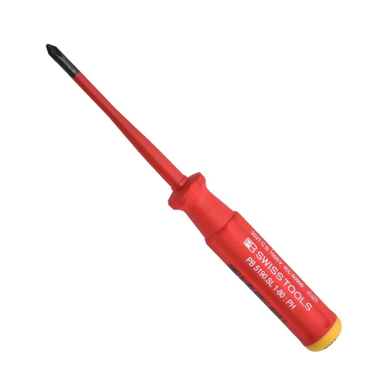 PB SWISSTOOLS imported cross-shaped insulated screwdriver with high voltage resistance 1000V electrician professional thin rod screwdriver set cross PH1*80mm