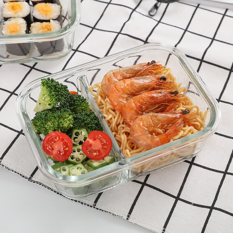LOCK&LOCK heat-resistant glass crisper microwave lunch box sealed lunch box lunch box refrigerator storage box 600ml two partitions