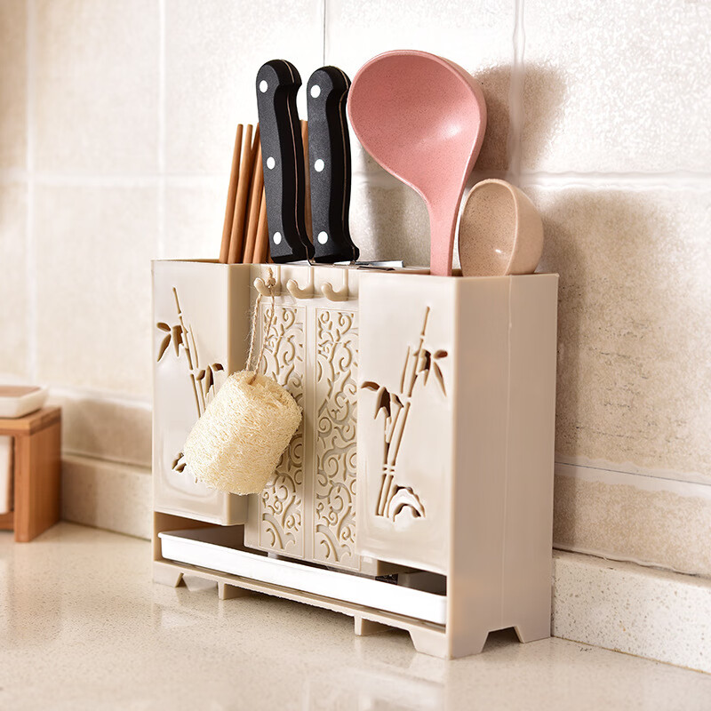 Xu Nian wall-mounted chopstick storage box knife holder chopstick cage kitchen spoon chopstick box household chopstick basket storage rack chopstick tube beige
