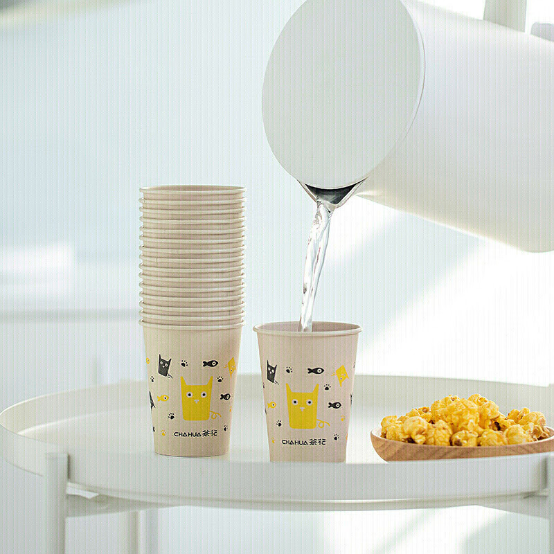 Camellia disposable paper cups 40 pieces packed with 225ml large puree thickened office business home water cup coffee cup