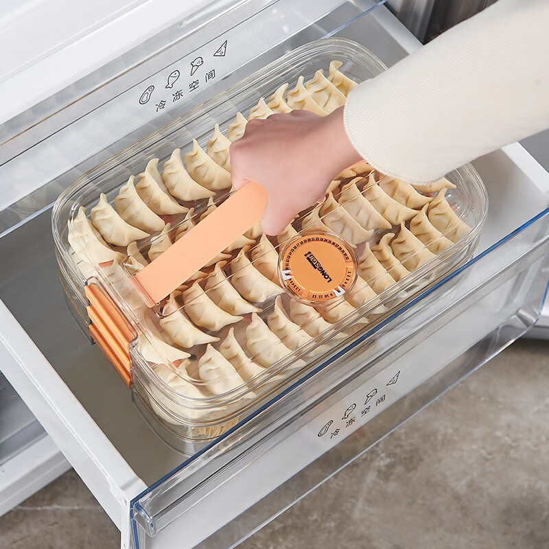 Longstar Dumpling Box Refrigerator Storage Box Rectangular Frozen Dumpling Box Quick Frozen Food Wonton Blunt with Cover Handle Can Hold About 120 Pieces Two Layers and One Cover
