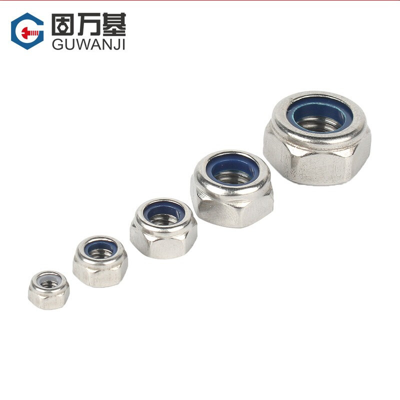 GUWANJI 304 stainless steel self-locking lock nut 316 with nylon rubber ring anti-slip locking hexagonal nut national standard 304 material M3 50 pieces