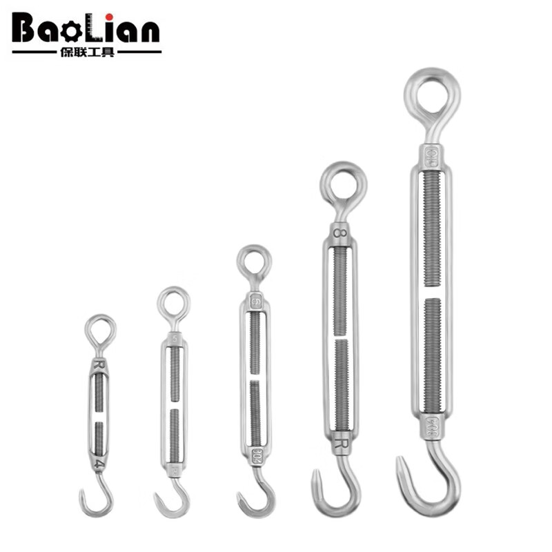 Baolian 304 stainless steel flower basket screw, wire rope tightening screw tensioner, rope tightener, wire tightener, turnbuckle bolt, stainless steel M10 (hook type)