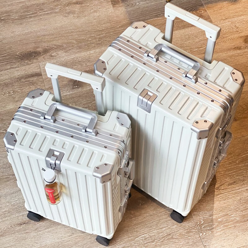 Travel Gao Yan Aluminum Frame Trolley Case Large Capacity Suitcase Women's Suitcase Student Leather Case Men's Durable and Strong Boarding Case Pearl White 20 Inch (Standard Boarding Case)