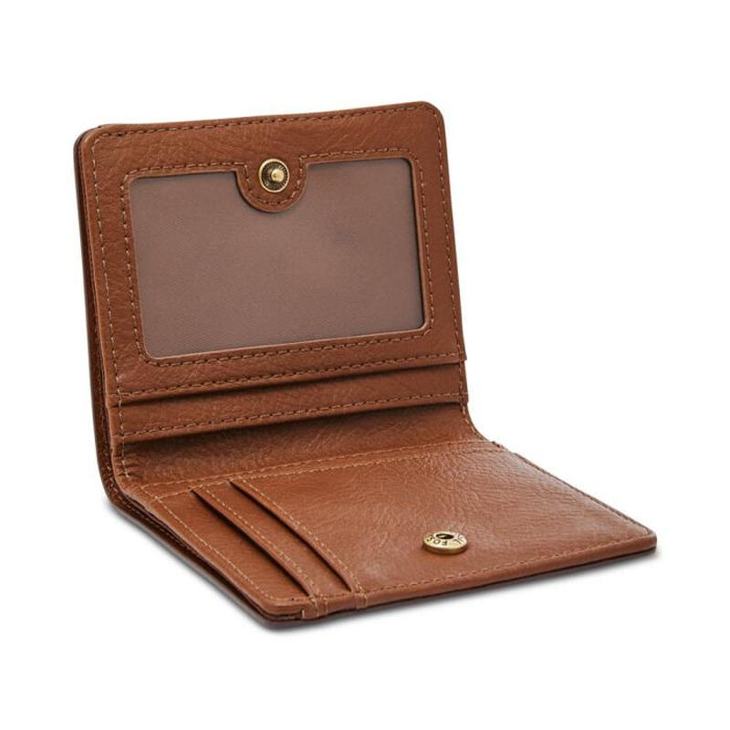 Fossil luxury fashion brand women's wallet brown embossed Logan small leather bi-fold short card slot ID compartment 6 Brown/Gold os