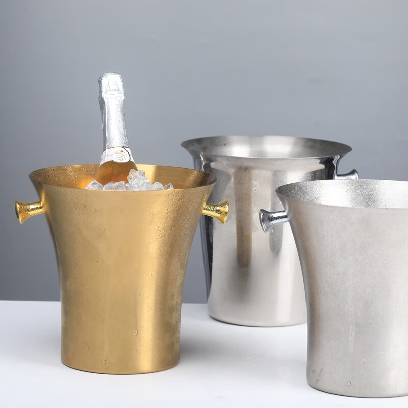 LANGUAGE OF CUP Golden Frosted Stainless Steel Ice Wine Bucket Retro Large Ice Wine Container Champagne Ice Wine Bucket Home Model Room Decoration Golden Frosted 5-liter Ice Bucket