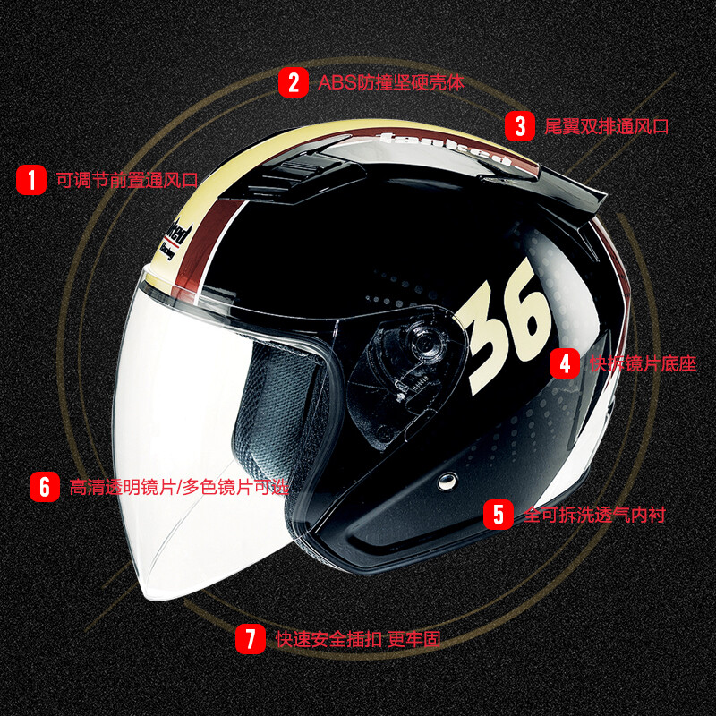 Tanked Racing T536 motorcycle helmet large half helmet 3C men's and women's all-season sun protection electric vehicle helmet black HURR-1 L