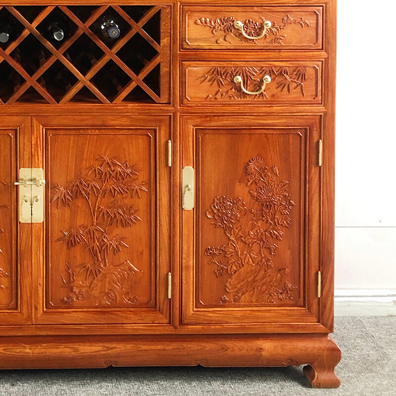 Good wood masterpieces, mahogany furniture, Burmese rosewood (scientific name: Rosewood macrocarpa) solid wood wine cabinet, Chinese tea antique cabinet, storage cabinet, living room storage cabinet, restaurant furniture, multi-functional wine cabinet