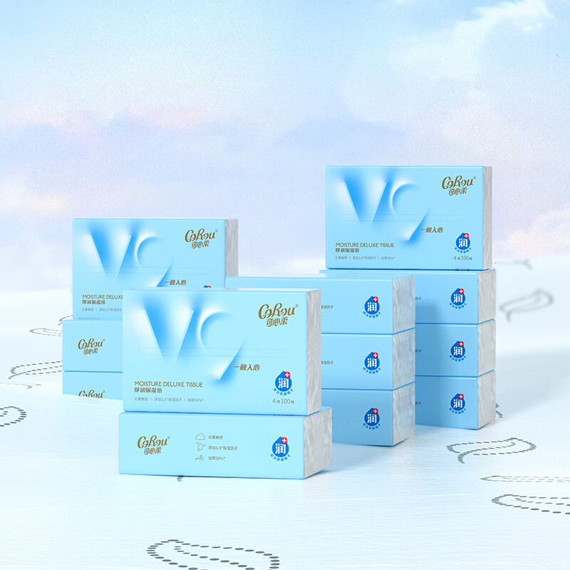 COROU tissue paper, thick 4 layers, M size, 100 sheets*12 packs, Yunrou tissue, moisturizing tissue, whole box, cream paper