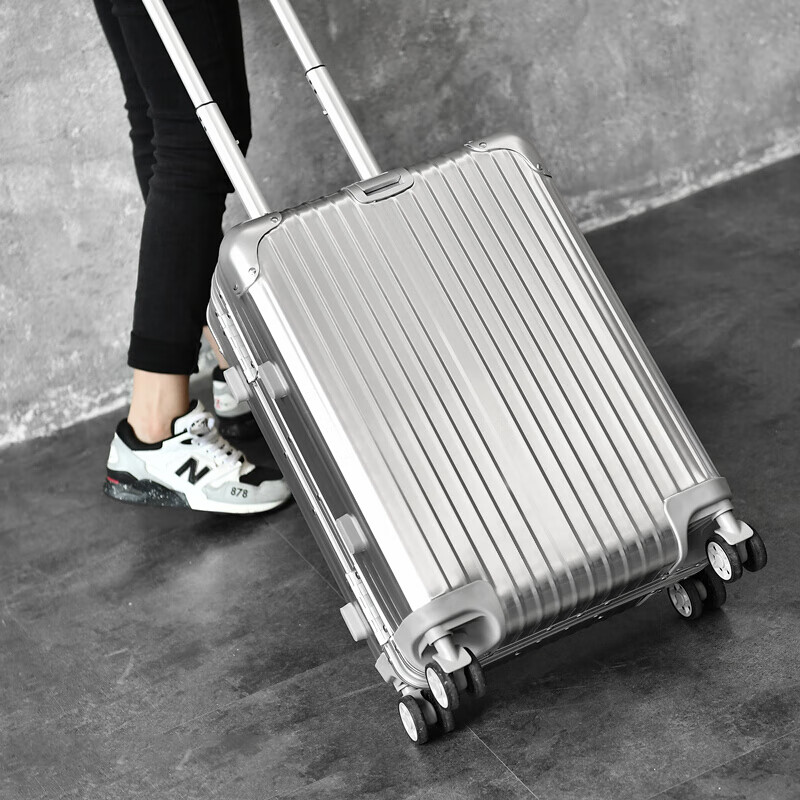 EAZZ Europe's award-winning drop-resistant aluminum frame suitcase trolley case, men's and women's carry-on suitcase, student password suitcase, solid aluminum frame - silver 20-inch carry-on suitcase, short-distance