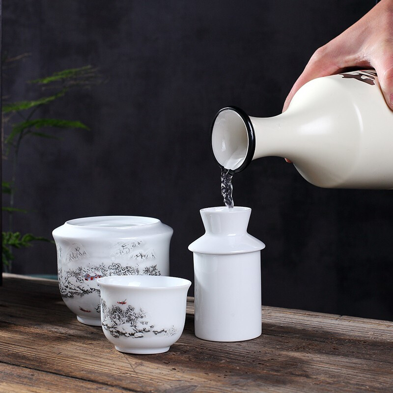 Jiulou Pavilion Jingdezhen blue and white ceramic wine warmer Chinese style ancient household old-fashioned wine scalding device wine warmer set 2 liang Snow scene 2 liang standard