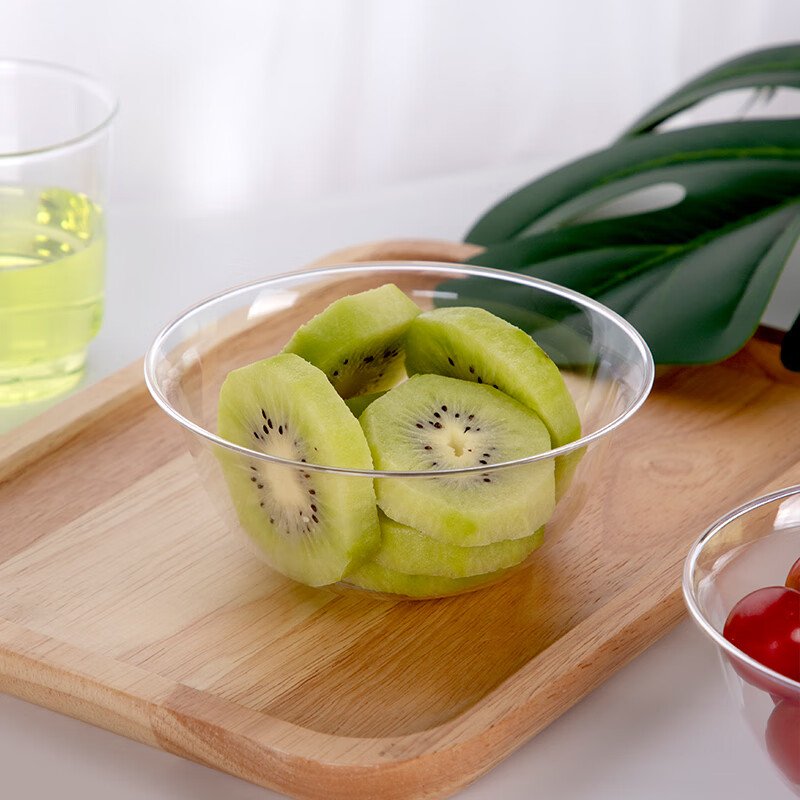 Petunia disposable crystal bowl aviation bowl tableware set thickened rice bowl soup bowl hot pot hard plastic salad bowl dessert bowl 400ML transparent bowl 100 pieces disposable tableware