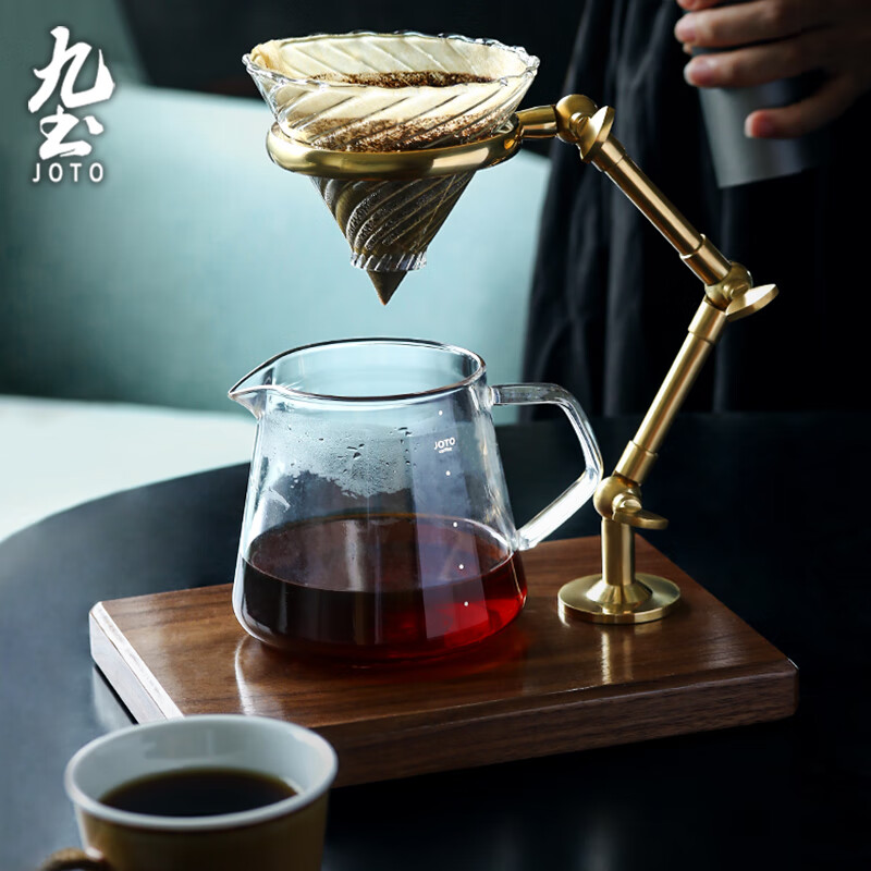 Jiutu creative hand-brewed coffee stand brass solid wood seat coffee filter V60 filter cup coffee appliance joint hand-brewed stand joint style