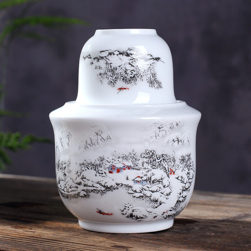Jiulou Pavilion Jingdezhen blue and white ceramic wine warmer Chinese style ancient household old-fashioned wine scalding device wine warmer set 2 liang Snow scene 2 liang standard