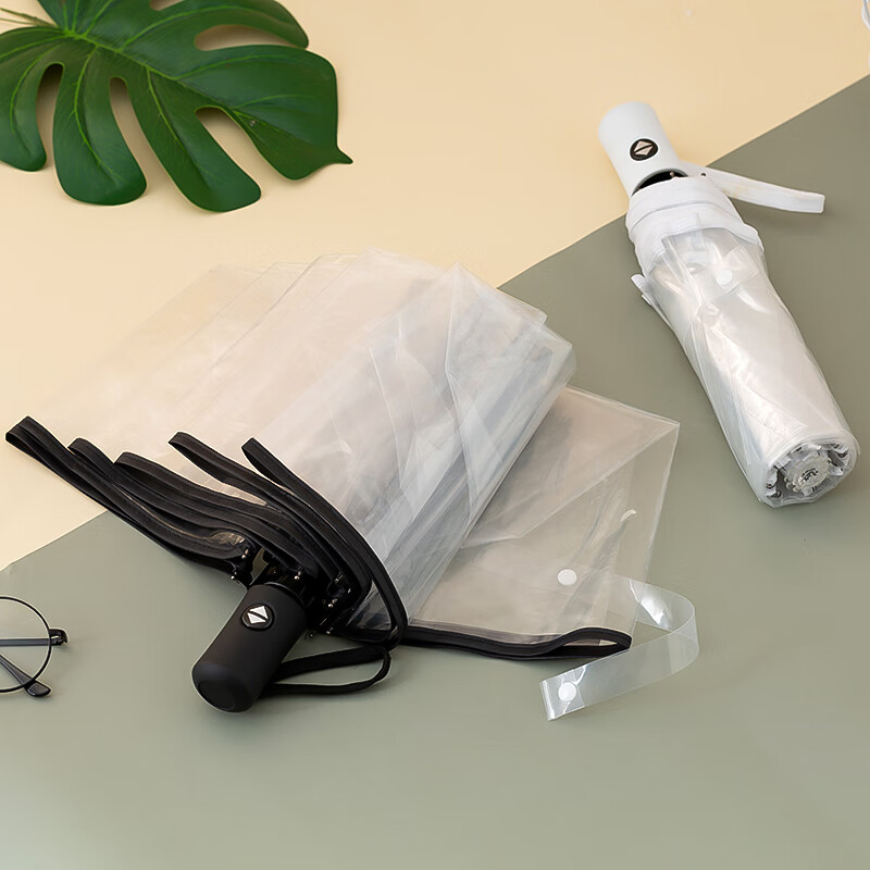 Runpeng transparent umbrella foldable white Japanese small fresh umbrella student girl white (automatic)