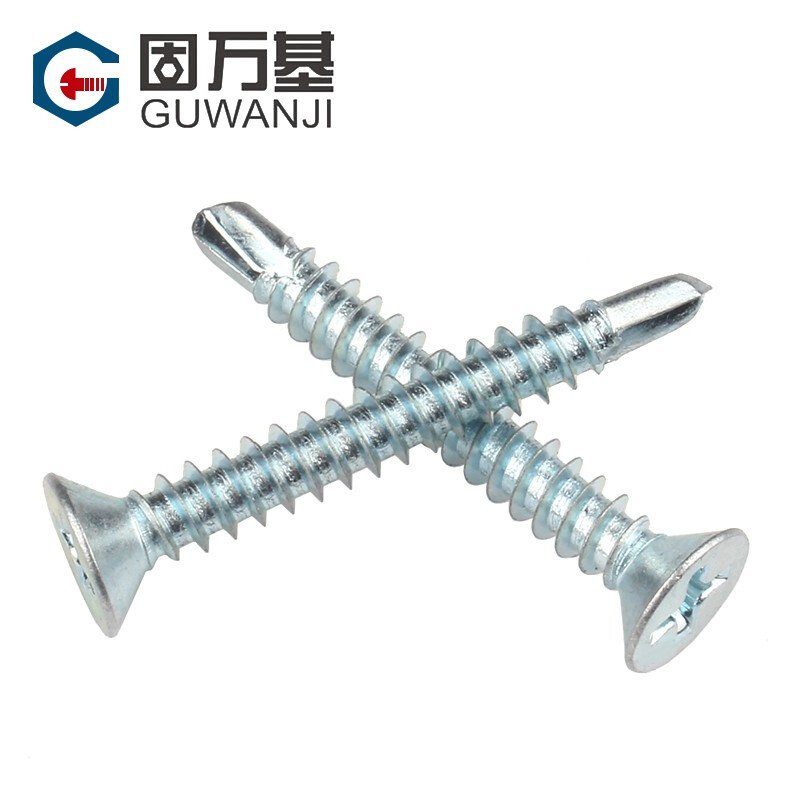 Guwanji cross flat head self-tapping self-drilling screws blue and white zinc countersunk head drill tail self-tapping screws dovetail self-tapping screws M4.2x25 1 catties package (about 270 pieces) blue and white zinc