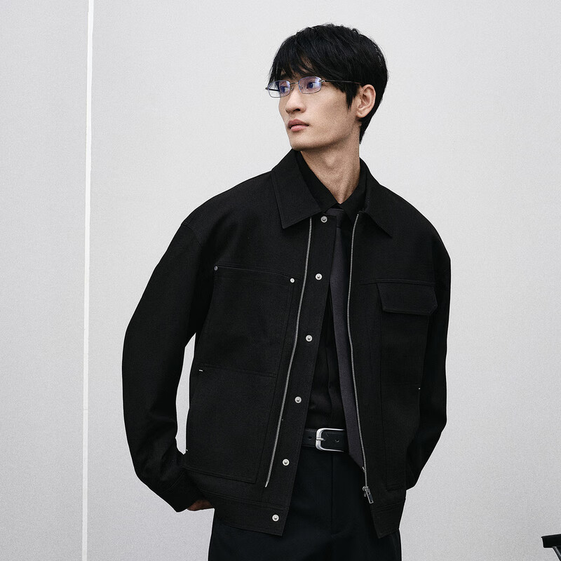 GXG Men's Shopping Mall Same Style Two-Color Lapel Jacket Black 175/L