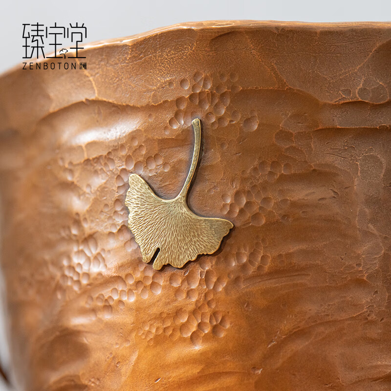 Zhenbaotang all-copper wine barrel creative wineware handmade inlaid with ginkgo leaf hammer pattern ice bucket household champagne beer ice bucket decoration Ping'an Xile wine barrel (capacity about 2500ml)