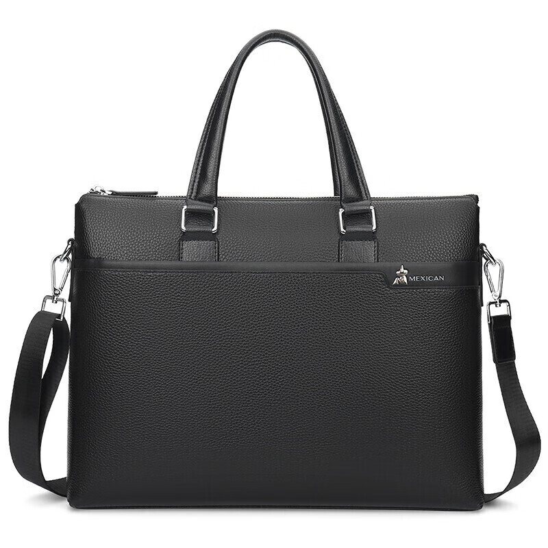 Scarecrow men's briefcase genuine first-layer cowhide business handbag office light luxury shoulder crossbody 14-inch computer bag