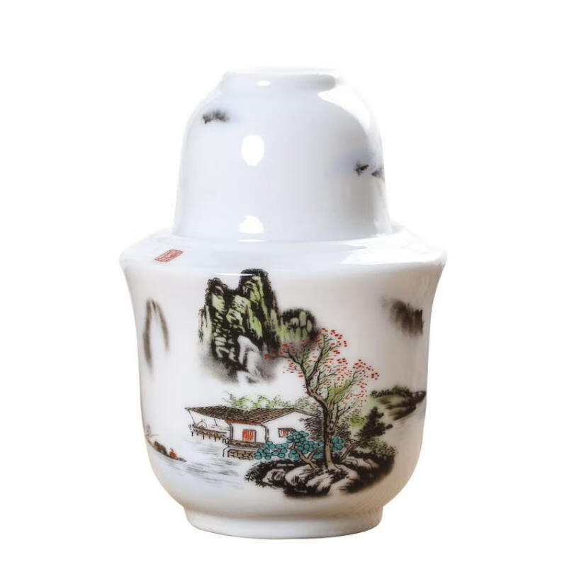 Chuge high-quality rice wine warmer ceramic household 2-pack white wine wine warmer sake scalding wine jug wine warmer set 2-pack blue and white landscape (slightly flawed)