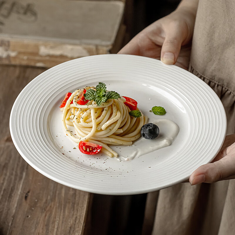 Baijie ceramic Western dinner plate 10.5-inch high-end simple linear white steak dinner plate salad pasta plate 1 piece