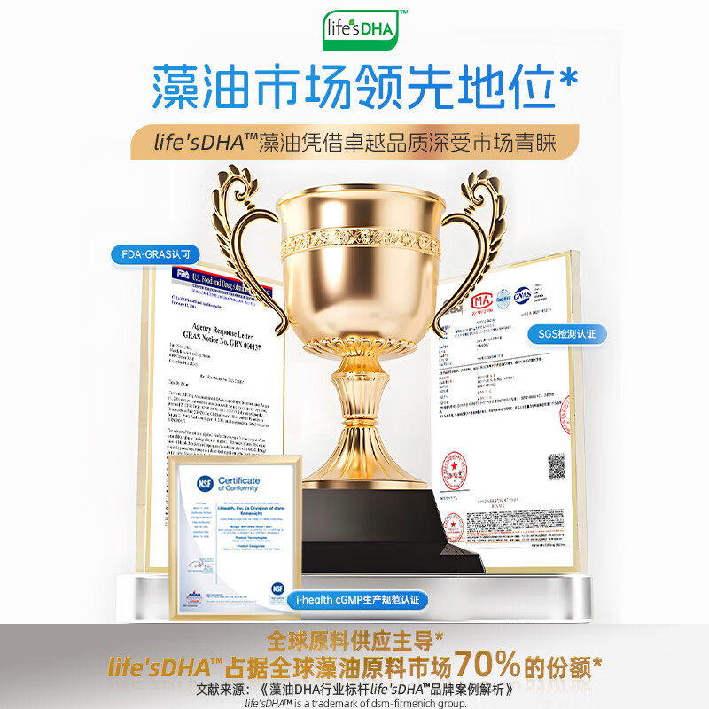 DSM Lutein DHA children 4 years old + students eye protection brain supplement teenagers DHA algae oil 60 capsules * 3