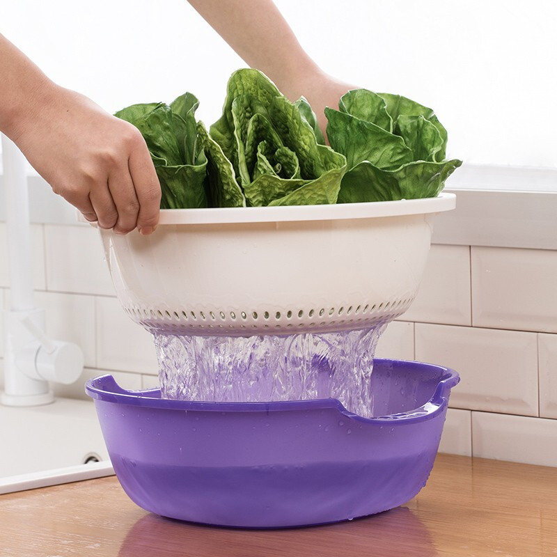 Camellia double-layer square round water filter sieve frame plastic dripping basket fruit basket multi-purpose vegetable washing basket washing fruit draining basket new green