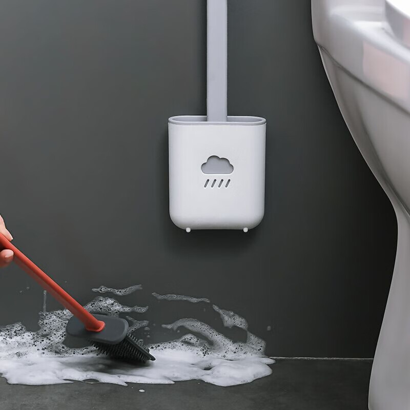 Shimeijie bathroom toilet brush set soft bristle toilet brush with base toilet brush long handle cleaning brush silicone style - white with base (can be hung or standing)