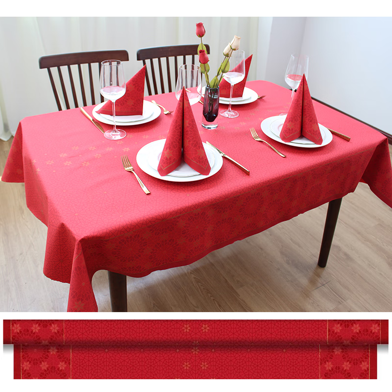 Duni German original imported disposable paper tablecloth Duni waterproof and oil-proof long table European tablecloth Wedding red lucky star/1.18*25m/194272