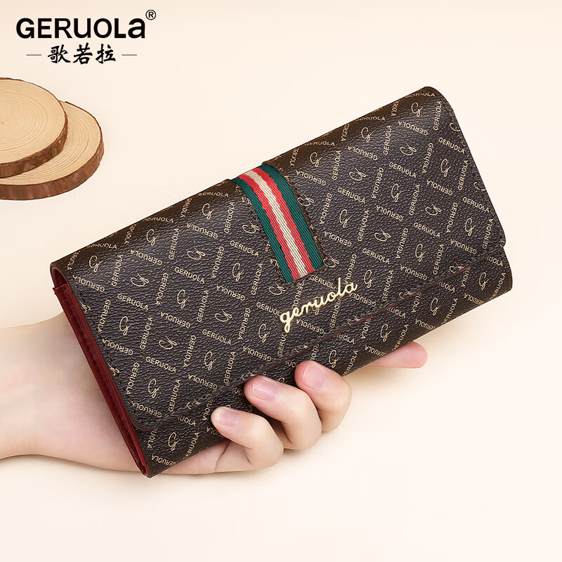 Gorola 2025 New Wallet Women's Long Fashion Printed Clutch European and American Style Ladies' Wallet Clutch Bag Multiple Card Slots Beige