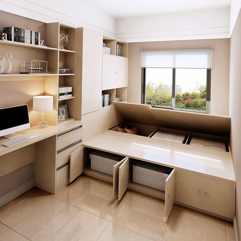 Sophia tatami bed, study furniture, bookcase, desk, wardrobe, integrated cabinet, double bed, large bed, box bed, whole house customization, custom gold