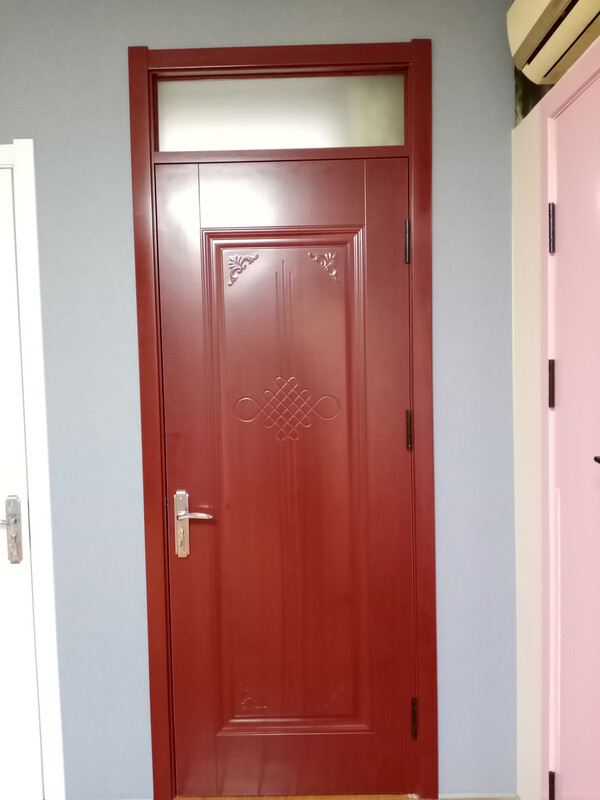 A complete set of interior doors for bedrooms with bright windows in the night, a complete set of bright steel-wood ecological doors, engineering interior doors, solid wood boards, multi-layer lines + bright windows