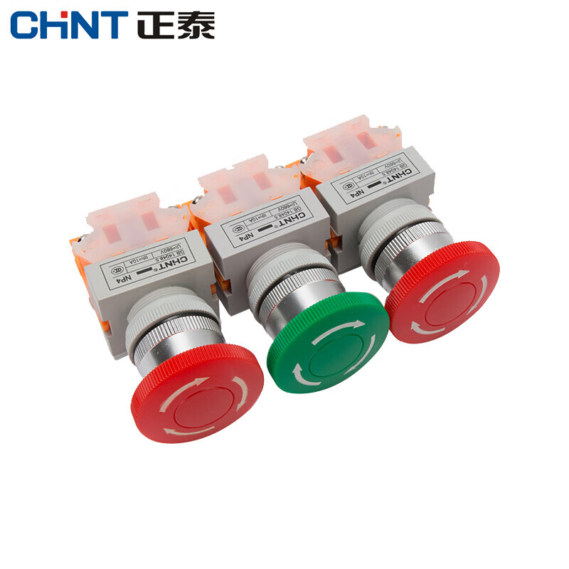 Chint (CHNT) emergency stop switch emergency stop self-locking control button mushroom head self-locking protection one open and one closed NP4-11ZS/1-R yellow