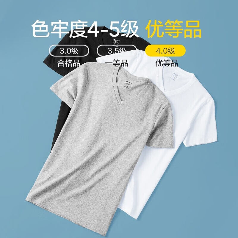 Septwolves men's pure cotton short-sleeved T-shirt vest V-neck underwear summer old man's shirt bottoming Xinjiang cotton sweatshirt men 3 pieces round neck pure cotton T-shirt gray + black + white 2XL recommended 160-170 pounds