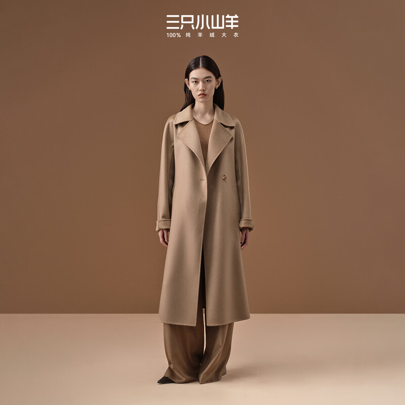 Three Little Goats 25 autumn and winter new style Chacha 14.5m ultra-fine 100 pure cashmere coat women's commuter coat camel (extended version) M