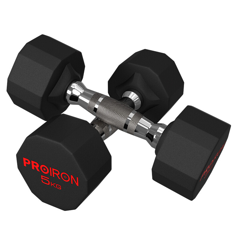 PROIRON rubber-coated dumbbells men's home dumbbell fitness twelve-sided environmentally friendly dumbbell set 5KG*1 pair