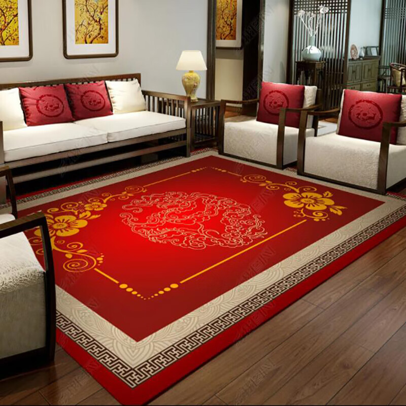Mengyier Tianjin Cuihuangkou carpet new Chinese style carpet living room coffee table carpet modern Chinese pastoral style sofa full floor ancient red new Chinese style 4 200*300 cm free exquisite floor mat