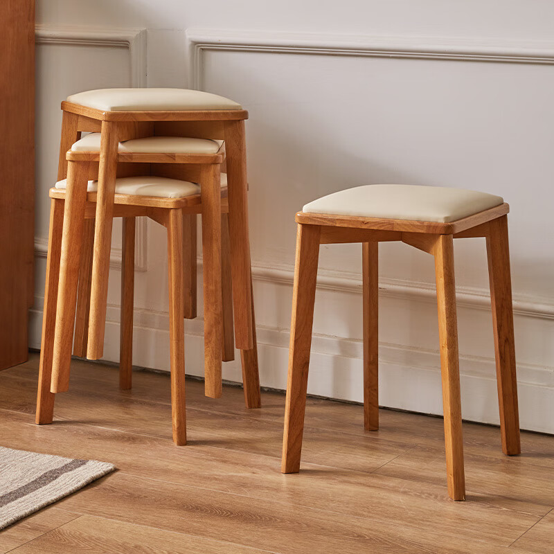 Jiayi solid wood stool dining stool stackable chair soft package square stool high stool bench dining table stool home cherry wood legs + off-white technology cloth surface
