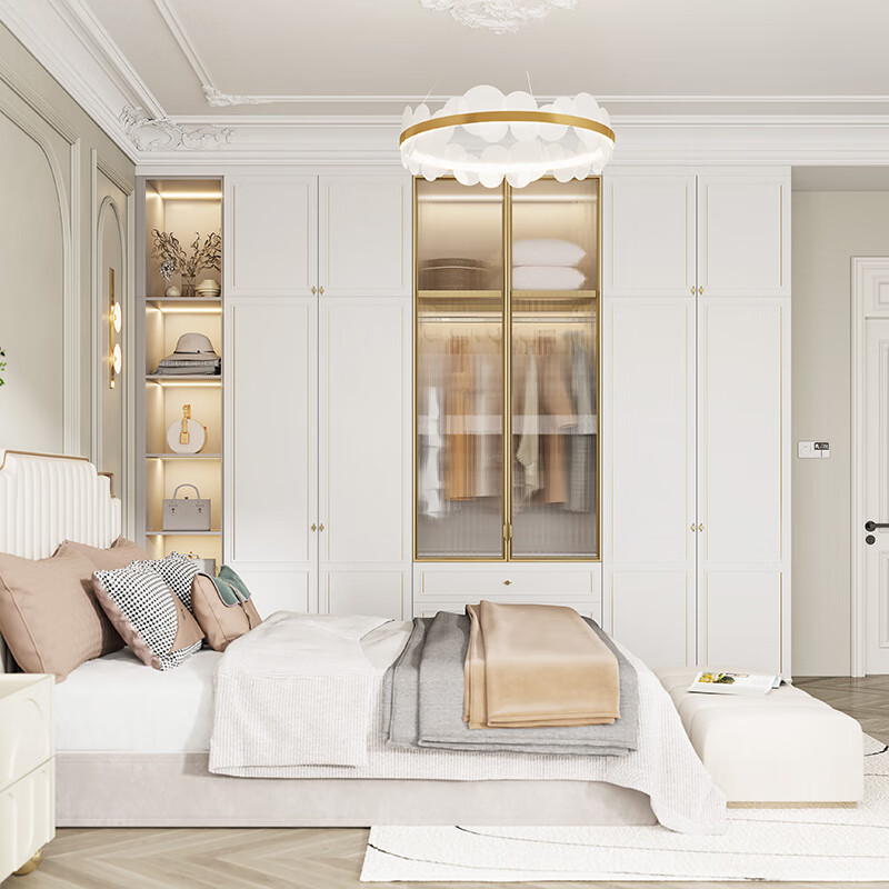Sofia integrated wardrobe Nordic light luxury bedroom furniture multi-functional storage cloakroom wardrobe Aluminum frame glass door wardrobe Yuan/square meter Klavika series