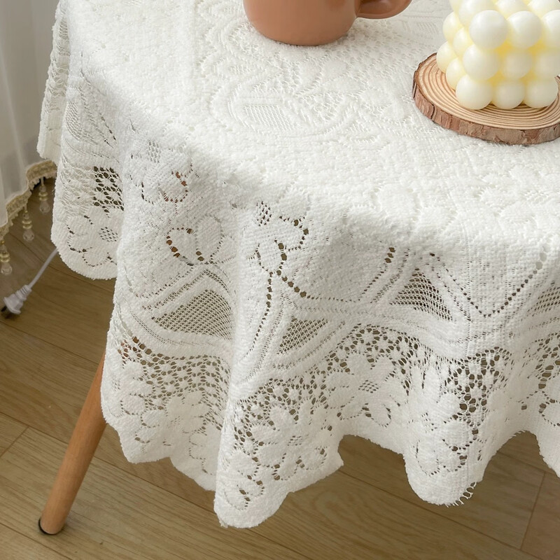 Mengling (MOON TIME) French retro coffee table tablecloth light luxury high-end white lace ins style bedside table cover 90*90