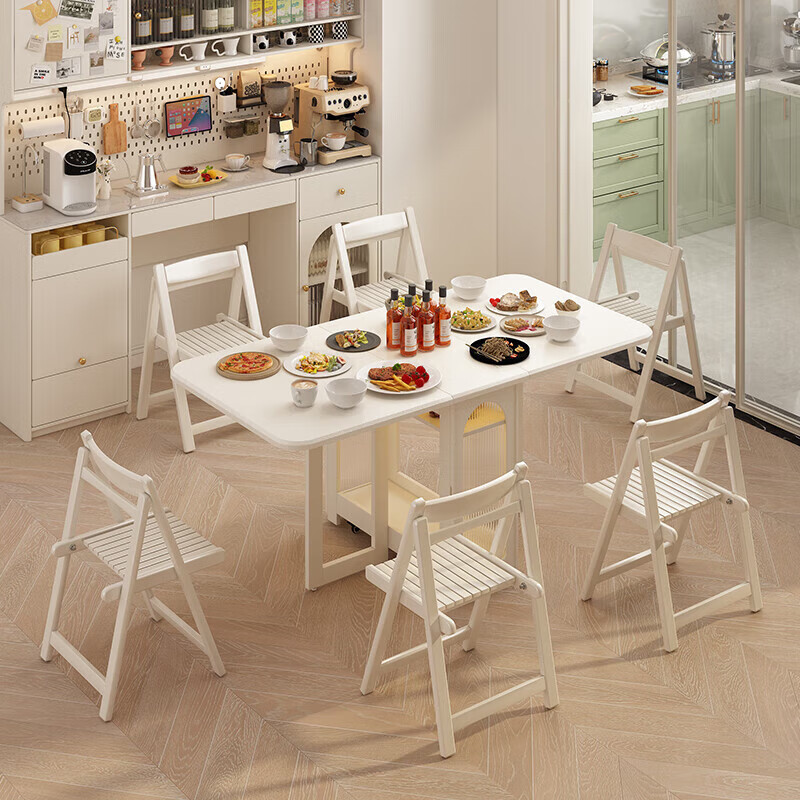 Isabel white solid wood folding dining table integrated sideboard small apartment cream style retractable dining table multifunctional removable 1.2m all solid wood dining table
